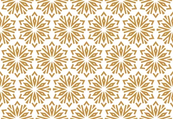 Wallpaper murals Christmas motifs Abstract geometric pattern with lines, snowflakes. A seamless vector background. White and gold texture. Graphic modern pattern