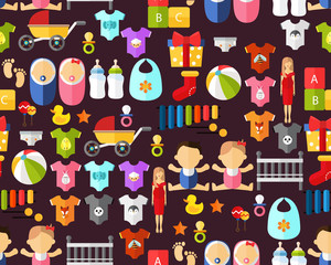 Vector flat seamless texture pattern happy event birth of baby .