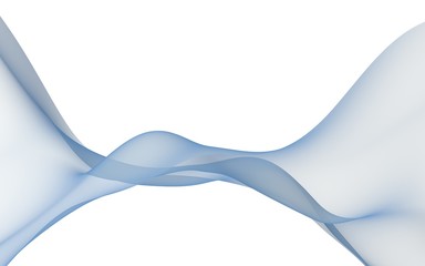 Abstract blue wave. Blue scarf. Bright blue ribbon on white background. Abstract smoke. Raster air background. 3D illustration