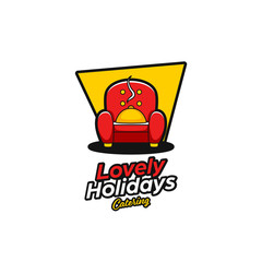 Lovely Holidays Catering logo, catering food beverages restaurant logo with lazy couch sofa and food dome symbolize about holiday and lazy time
