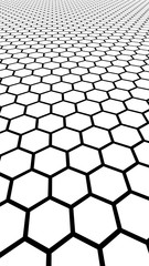 Black honeycomb on a white background. Perspective view on polygon look like honeycomb. Isometric geometry. Vertical image orientation. 3D illustration