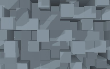 Abstract gray elegant cube geometric background. Chaotically advanced rectangular bars. 3D Rendering, 3D illustration