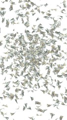 Flying dollars banknotes isolated on white background. Money is flying in the air. 100 US banknotes new sample. 3D illustration