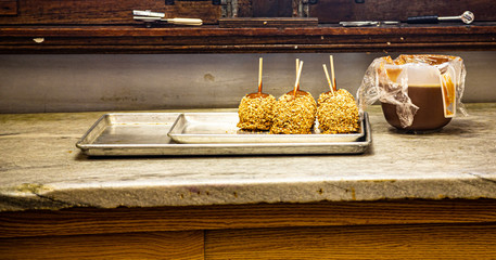 Candy Apples on Tray in a Candy kitchen in Savannah