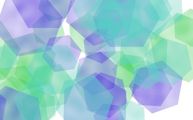 Multicolored translucent hexagons on white background. Blue tones. 3D illustration