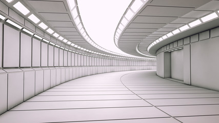 3d render interior. Futuristic hallway. Interior concept design