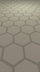 Fototapeta premium Honeycomb with color lighting, on a gray background. Perspective view on polygon look like honeycomb. Isometric geometry. Vertical image orientation. 3D illustration