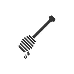 Honey dipper stick with dripping honey icon isolated. Honey ladle. Flat design. Vector Illustration