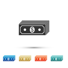 Paper money american dollars cash icon isolated on white background. Money banknotes stack with dollar icon. Bill currency. Set icons in color icons. Vector Illustration