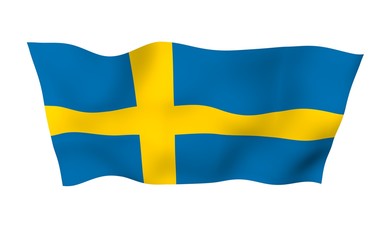 The flag of Sweden. Official state symbol of the Kingdom of Sweden. A blue field with a yellow Scandinavian cross that extends to the edges of the flag. 3d illustration