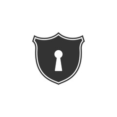 Shield with keyhole icon isolated. Protection and security concept. Safety badge icon. Privacy banner. Defense tag. Flat design. Vector Illustration