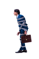 Tied handsome businessman isolated on white 