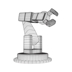 Robotic arm manufacture technology industry assembly mechanic hand wireframe low poly mesh vector illustration