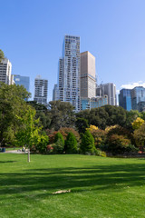 Melbourne Victoria Australia City view skyline from park