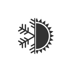 Hot and cold symbol. Sun and snowflake icon isolated. Winter and summer symbol. Flat design. Vector Illustration