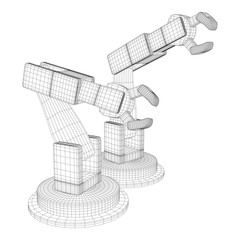 Robotic arm manufacture technology industry assembly mechanic hand wireframe low poly mesh vector illustration