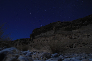Sesriem Canyon, a natural gorge carved by the powerful Tsauchab River millions of years ago. Night landscape of the canyon with stars.