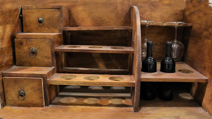 wine vintage wooden bar with red wine