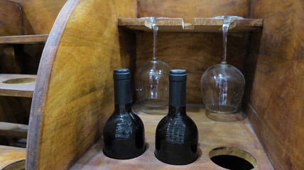 wine vintage wooden bar with red wine
