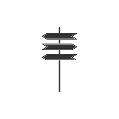 Road traffic sign. Signpost icon isolated. Pointer symbol. Blank board with place for text. Isolated street information sign. Direction sign. Flat design. Vector Illustration