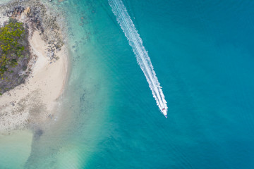 Aerial view of speed boats for island-tropical island tourism.