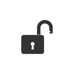 Open padlock icon isolated. Lock symbol. Flat design. Vector Illustration