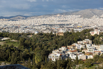 Fototapeta na wymiar Panoramic view of city of Athens from Acropolis, Attica, Greece