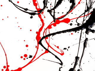 Fototapeta na wymiar Red and black Paint Drips and splash on White background