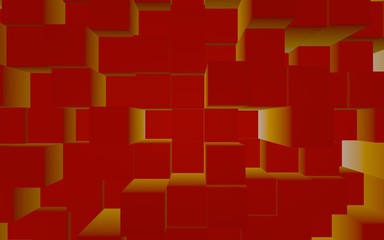 Abstract red elegant cube geometric background. Chaotically advanced rectangular bars. 3D Rendering, 3D illustration