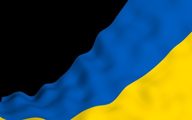 The flag of Ukraine on a dark background. National flag and state ensign. Blue and yellow bicolour. 3D illustration waving flag