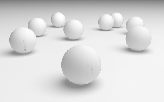 White abstract background. Set of white balls isolated on white backdrop. 3D illustration © Plastic man