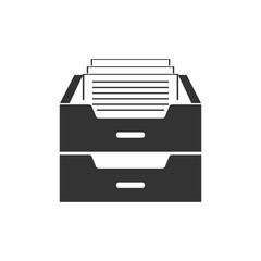Drawer with documents icon isolated. Archive papers drawer. File Cabinet Drawer. Office furniture. Flat design. Vector Illustration