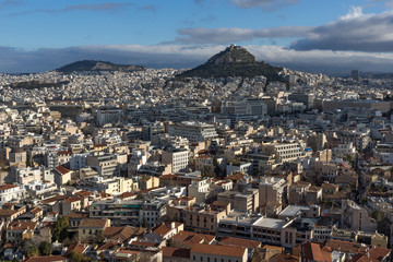 Panoramic view of city of Athens from Acropolis, Attica, Greece