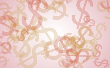 Multicolored translucent dollar signs on white background. Red tones. 3D illustration