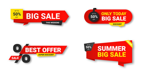 Set of sale tags. Sale, discount and special offer, colorful banners. Collection of discount label, offer tag and sale sticker design for advertising and promotion