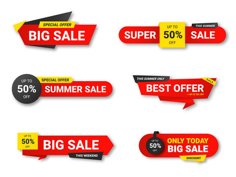 Set of sale tags. Sale, discount and special offer, colorful banners. Collection of discount label, offer tag and sale sticker design for advertising and promotion