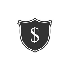 Shield and dollar icon isolated. Security shield protection. Money security concept. Flat design. Vector Illustration