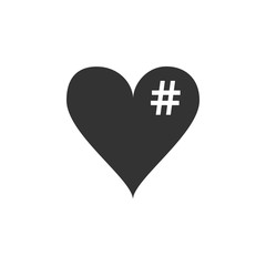 The hash love icon. Hashtag heart symbol icon isolated. Flat design. Vector Illustration