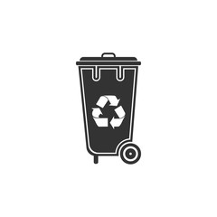 Recycle bin with recycle symbol icon isolated. Trash can icon. Flat design. Vector Illustration