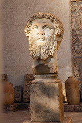 Fototapeta na wymiar Head sculpture of Roman Emperor Septimius Severus in Cuicul, Algeria