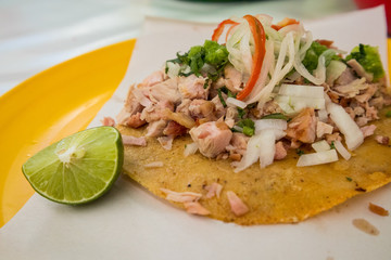 Carnitas Taco with Onions and Chiles at Street Market in Mexico City