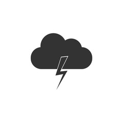 Storm icon isolated. Cloud and lightning sign. Weather icon of storm. Flat design. Vector Illustration