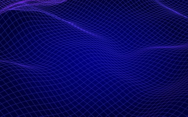 Obraz premium Abstract landscape on blue background. Cyberspace grid. hi tech network. 3D illustration