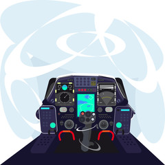 The cockpit of the pilot. View from the cockpit. Fighter simulator