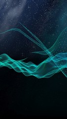 Abstract landscape on a dark background. Cyberspace grid. hi tech network. Outer space. Vertical orientation. Starry outer space texture. 3D illustration