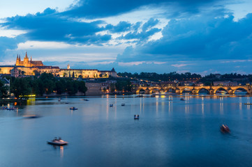 Vltava river with Charles bridge and Prague castle