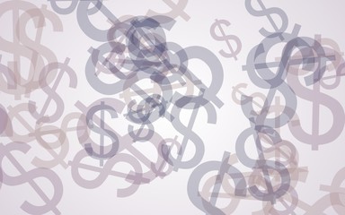 Gray translucent dollar signs on white background. Red tones. 3D illustration