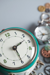 Retro alarm clock on gray table