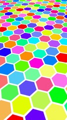 Honeycomb multi-colored. Perspective view on polygon look like honeycomb. Isometric geometry. 3D illustration