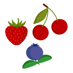 Strawberries, cherries and blueberries. Berries for growing in the garden and wild. 